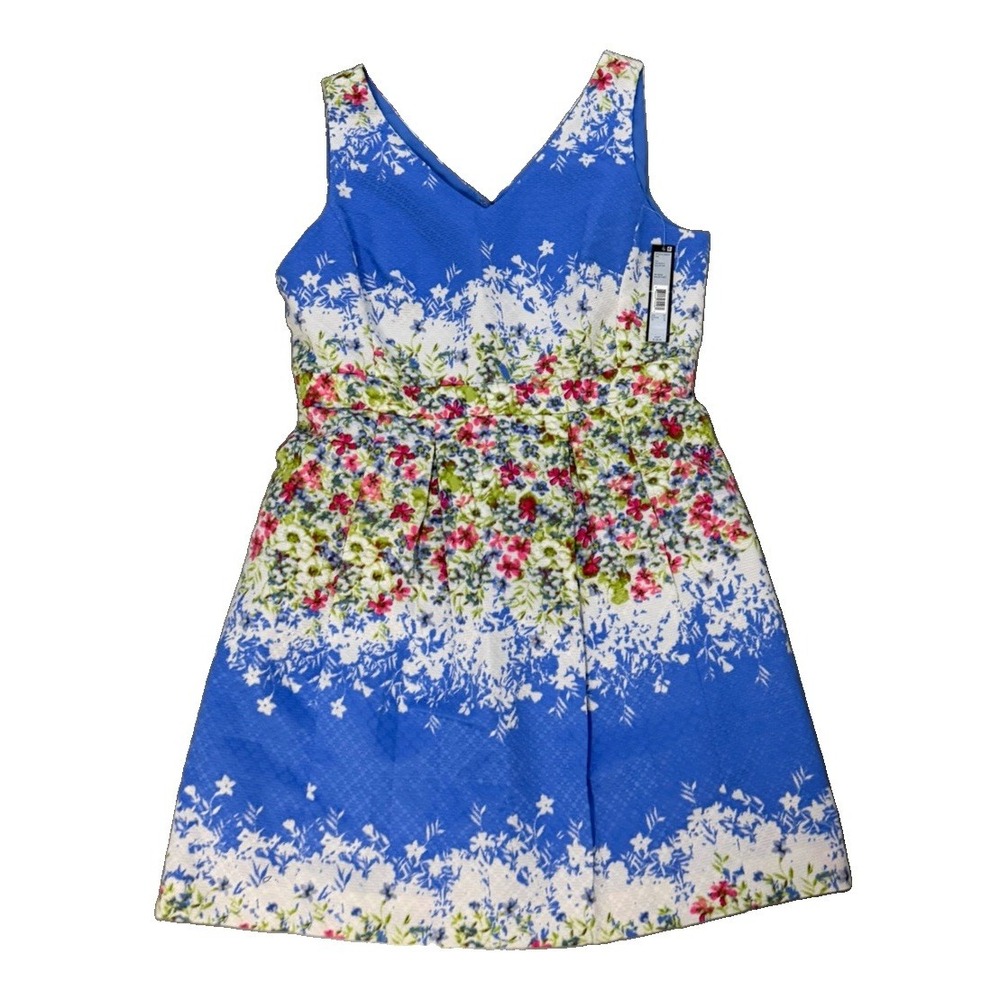 Tahari Arthur S. Levine Dress Size 14 Blue Floral Fit Flare Sleeveless NWT